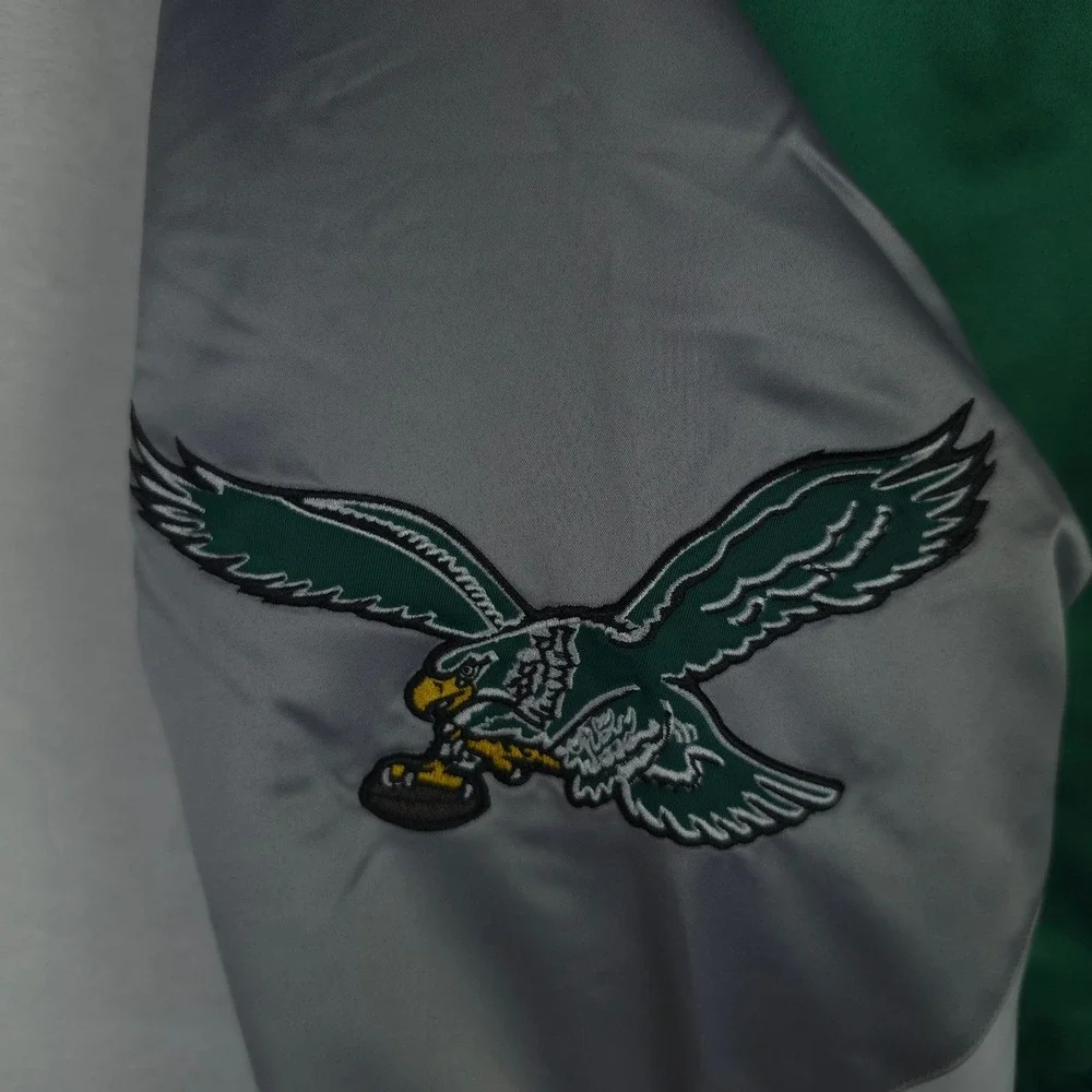 Philadelphia Eagles Mitchell & Ness NFL XL XLarge Satin Jacket Green Gray NWT